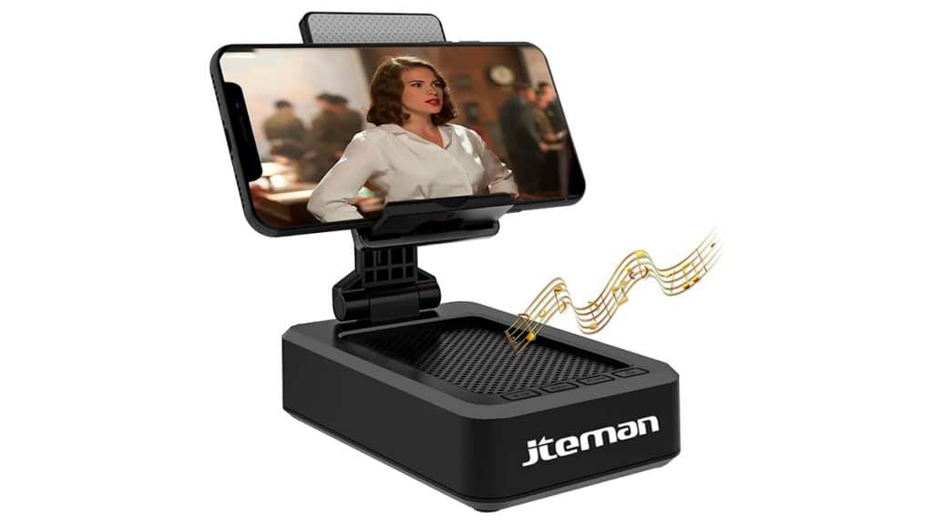 iPhone em suporte com alto-falante